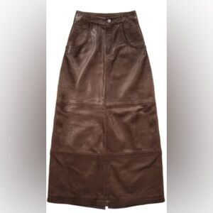 Telfar NYC x Wilsons Leather Maxi Skirt Brown Leather Size 34 BRAND NEW WITH TAG